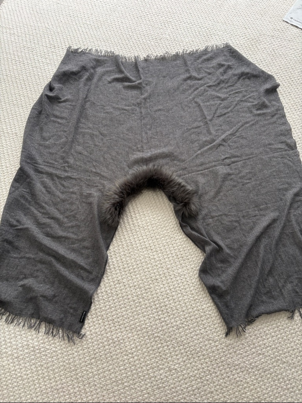 Women Kimono Gray Lounge Shorts with Faux Fur Trim